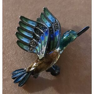 Vintage Silver Mallard Duck Brooch Italy 925 Retro 70s Enameled Filigree Pin